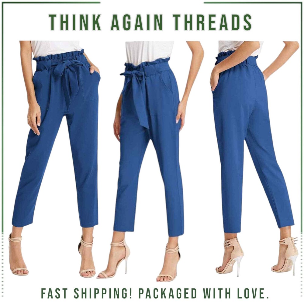 NWT Grace Karin Slim Cropped Paperbag Waist Tie Travel Candy Pants Size Medium